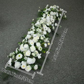 160x35 см, Свадебный фон, Белая роза, зеленые листья, Искусственный цветочный ряд с аркой для цветочной композиции, декор для вечеринки
