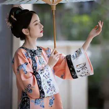 2023 Китайский Традиционный национальный стиль, рубашка Чонсам, Топ, Свободный Костюм в стиле Тан с цветочным принтом, Женская одежда, Рубашки Hanfu
