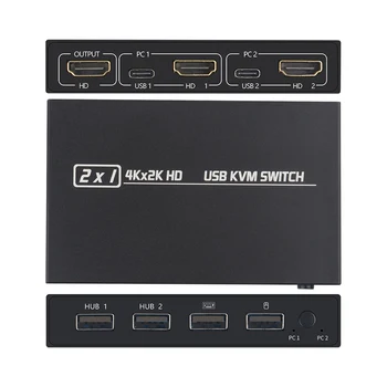 4KX2K HDMI-совместимый /USB KVM-переключатель, Разветвитель, 2-Портовый HDTV USB для общего монитора, клавиатуры и мыши, Адаптивный HDCP-принтер