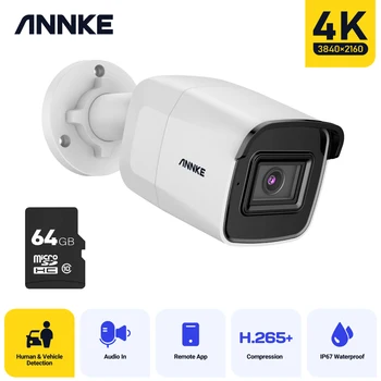 ANNKE Bullet 8MP 4K Ultra HD PoE ONVIF PoE IP Камера Безопасности с 64 ГБ TF-картой Для Наружной и Внутренней Записи Звука с Защитой От атмосферных Воздействий IP67