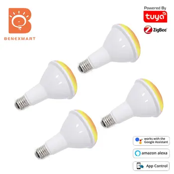 Benexmart 4 шт. Лампа Tuya Zigbee 3,0 Smart RGBCW BR30 Светодиодная Лампа С Регулируемой Яркостью E27 Светодиодная Лампа 850lm Alexa Google Home Smartthings