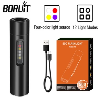 BORUiT V5 Портативный мини-фонарик высокой яркости TYPE-C, перезаряжаемый фонарик, Водонепроницаемый с магнитом, ультрафиолетовый светильник, карманный фонарь для кемпинга