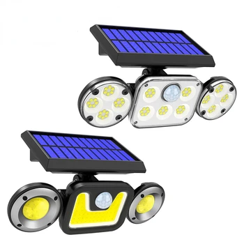 COB Светодиодный светильник на солнечной энергии на открытом воздухе, датчик движения PIR, Солнечный свет, Водонепроницаемая настенная аварийная уличная лампа безопасности для сада