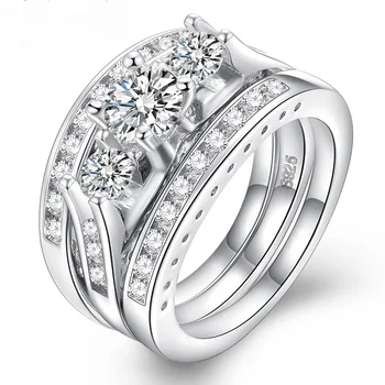 HOYON, 3 шт., комбинированные кольца для пары, имитирующие 1 карат белого круглого бриллианта, свадебные украшения AAA с цирконом для женщин, бесплатная доставка