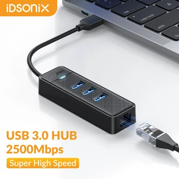 iDsonix Type C Концентратор USB 3,0 Мульти USB Разветвитель с адаптером Ethernet 2500 Мбит/с USB-RJ45 для Ноутбука MacBook, Аксессуары для Компьютеров