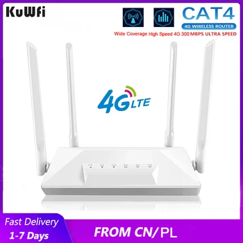 KuWFi 300 Мбит/с 4G CAT4 LTE Беспроводной Маршрутизатор Со слотом для SIM-карты Rj45 WiFi Маршрутизатор Модем LAN Порт 4 Внешние антенны WIFI Адаптеры