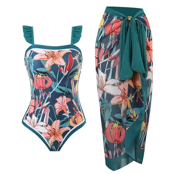 Lanswe, цельный женский купальник, Ретро Роскошный цветной фартук-бикини с принтом, Модная летняя пляжная одежда, купальники, Бразилия