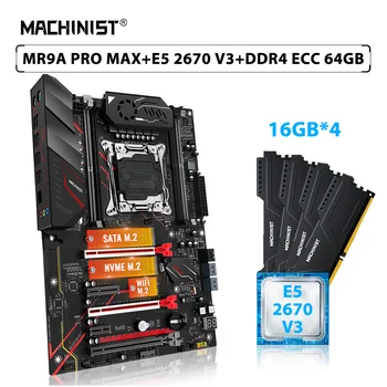 MACHINIST X99 MR9A PRO MAX Комплект материнской платы LGA 2011-3 Комплект процессора Xeon E5 2670 V3 CPU 4шт * 16 ГБ = 64 ГБ ECC памяти DDR4 RAM NVME