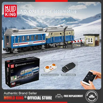 MOULD KING 12022 World Railway DF4B Тепловоз, поезд, Кирпичи, строительные наборы, Технический Радиоуправляемый электрический трек, подарок На День рождения