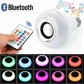 Smart E27 RGB Music Bluetooth Динамик Светодиодная Лампа 12 Вт Воспроизведение музыки с Регулируемой Яркостью Беспроводная Светодиодная Лампа с 24 Клавишами дистанционного Управления