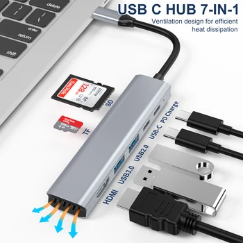 USB-концентратор 4K HD Адаптер TYPE-C для HD 7-в-1 USB-C-HD концентратор для расширения ноутбука 4K для MaBook Pro Ar M2 M1 с usb3.0 PD