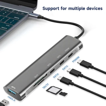 USB-концентратор 6 в 1 Type C с устройством чтения карт SD/TF и питанием 60 Вт для ПК Прямая поставка