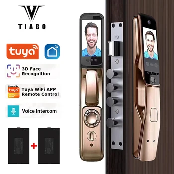 WiFi Приложение Tuya с двойным экраном 3D Распознавание лиц Умный Дверной замок Голосовой Домофон Высокого качества С камерой Автоматический Дверной замок