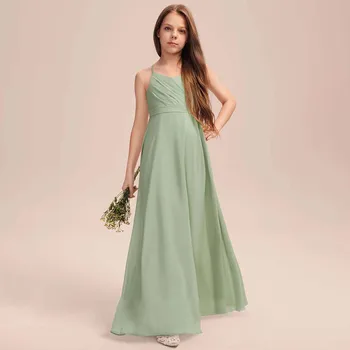 YZYmanualroom Шифоновое платье для подружки невесты с плиссированным V-образным вырезом Длиной до пола от 2 до 15 лет