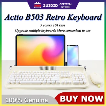 Беспроводная клавиатура Actto Bluetooth С круглым колпачком, Игровая клавиатура, 104 клавиши, Офисная Пишущая машинка, Компьютер, ПК, Ноутбук, Съемный кабель