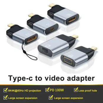 Видео конвертер UHD 8K Type-C в HDMI-совместимый/VGA/DP/RJ45/Mini DP 4K 60Hz USB Type C Адаптер для Samsung Huawei MacBook