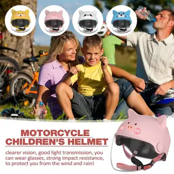 Детские Мотоциклетные Шлемы, Летний Солнцезащитный шлем для электромобилей, Мультяшные Милые Детские шлемы с HD-объективом для детей