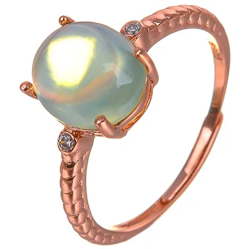 Зеленые кольца из натурального пренита для женщин, женские вечерние, Регулируемый Размер, хрустальное свадебное серебряное кольцо