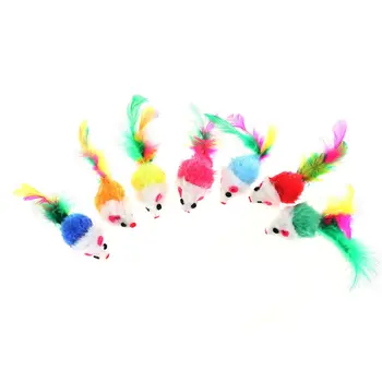 Игрушка для кошек, Мягкие Разноцветные мыши с хвостом из перьев, Интерактивные мышки, игрушки для забавных котенков, домашних кошек, Играющих в Обучающие игры с царапинами
