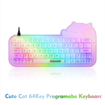 Клавиатура Cat, Программируемая клавиатура с 64 клавишами с RGB подсветкой, Механическая клавиатура с разъемом горячей замены, Комплект клавиатуры Arylic Cute Keyboard New