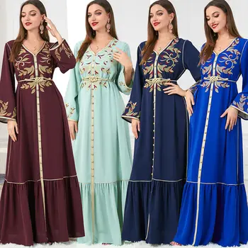 Марокканское Женское платье Макси с вышивкой Абайя, Исламский кафтан для Вечеринки, Джилбаб, Арабское платье, Индийское платье, Женское