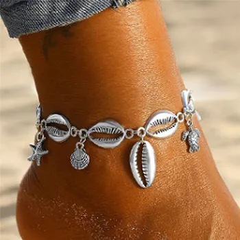 Модные ножные браслеты Huitan с цепочкой для женщин, панцирь морской звезды, Черепаха, Пляжный браслет для ног, Аксессуары для босоножек ручной работы, украшения для лодыжек