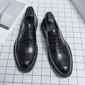 Мужские модные туфли-оксфорды, вечерние свадебные туфли, классические деловые вечерние черные кожаные туфли на шнуровке, мужская офисная обувь для боссов