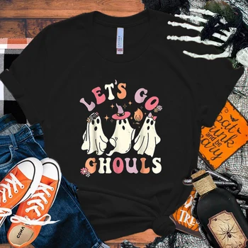 Новая футболка с буквенным принтом Let'S Go Ghouls на Хэллоуин, женская модная повседневная летняя крутая футболка Унисекс Shirs на Хэллоуин