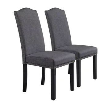 обеденный стул с высокой спинкой из 2 предметов, серый Простой стиль, мягкая ткань, резиновые ножки из дерева, обеденный стул в скандинавском стиле