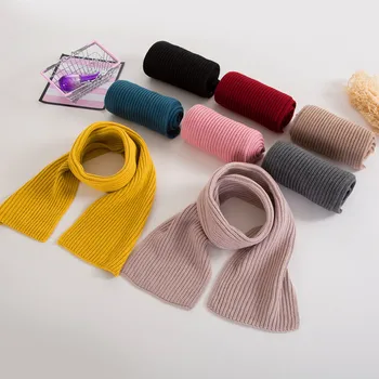 Осенне-зимний детский шарф для мальчиков и девочек, вязаный шарф чистого цвета, детский шарф для шеи, детские шарфы