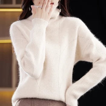 Осенне-зимний норковый кашемировый свитер с высоким вырезом, Женская кашемировая вязаная Нижняя рубашка, Свободный Свитер с лацканами