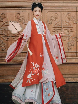 Осенне-зимний Оригинальный женский Пиджак Hanfu в китайском стиле со стоячим воротником, Яркая системная куртка, юбка с вышивкой, Длинная куртка Hanfu