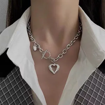 Панковская толстая цепочка с замком, подвеска в форме сердца, короткое колье-чокер для женщин, металлическое ожерелье INS в стиле ретро, ювелирные изделия