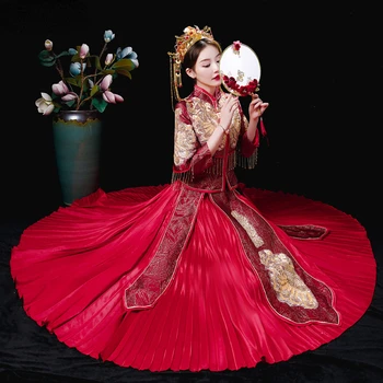 Платье Xiuhe в китайском стиле, свадебное платье в стиле ретро, Традиционное Тонкое Элегантное платье Чонсам для тоста невесты, вечернее платье Qipao для выпускного вечера