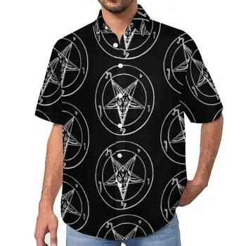 Повседневные рубашки с изображением Бафомета, Пляжная рубашка с символом Сакральной геометрии, Гавайи, Модные Блузки Для Мужчин, Изготовленные на заказ, Большие размеры 3XL 4XL