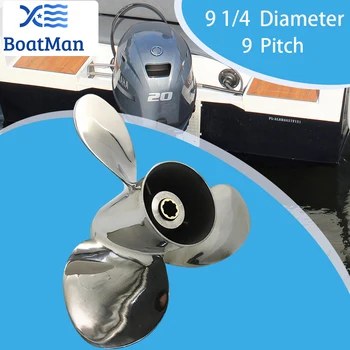 Подвесной пропеллер BOATMAN 9 1/4x9 Для двигателя Yamaha 2/4-тактный 9,9-20 л.с. F15 F20 Нержавеющая Сталь 8 Шлицевых Зубьев 63V-45945-00- EL