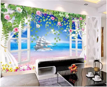 пользовательские фото 3d обои Морской пейзаж цветок розы тв фон гостиная обустройство дома 3d настенные фрески обои для стены 3 d