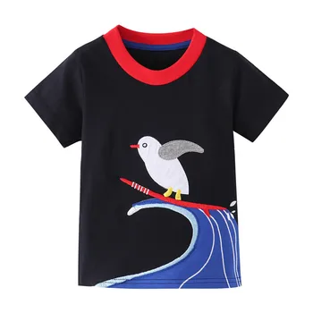 Прыгающие Метры от 2 до 7 лет, Летние детские футболки с вышивкой птиц, Детская одежда с коротким рукавом, Хит продаж, Рубашки для малышей, топы