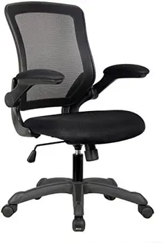 Рабочее офисное кресло с откидывающимися подлокотниками. Цвет черный, средняя спинка
