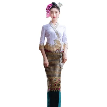 Традиционная одежда Таиланда для женщин Топы Блузка Юбка Тайское платье Костюм Азиатская одежда Винтаж