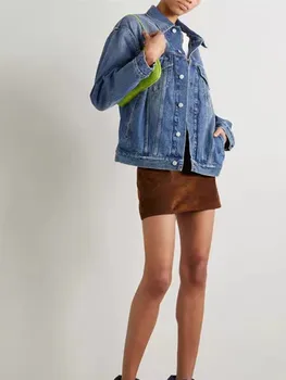 Хлопковая женская и мужская Однобортная джинсовая куртка 2023, ранняя осень, Унисекс, отложной воротник, ретро-пальто