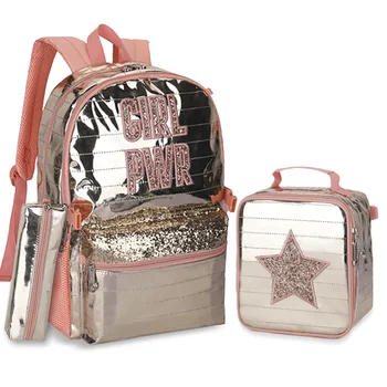 Школьные сумки, рюкзаки для школьников, подростков, девочек, Водонепроницаемая защита позвоночника, Школьная сумка, расшитая блестками, Съемная сумка для ланча, сумки для девочек